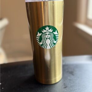Starbucks Gold Stainless Steel Green Mermaid Logo Travel Tumbler 20 Oz w/Lid